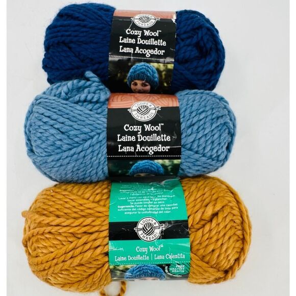 Loops and Thread Yarn Cozy Wool 50/50 Wool Acrylic LOT Blue Navy Golden Rod Gold - Picture 1 of 10